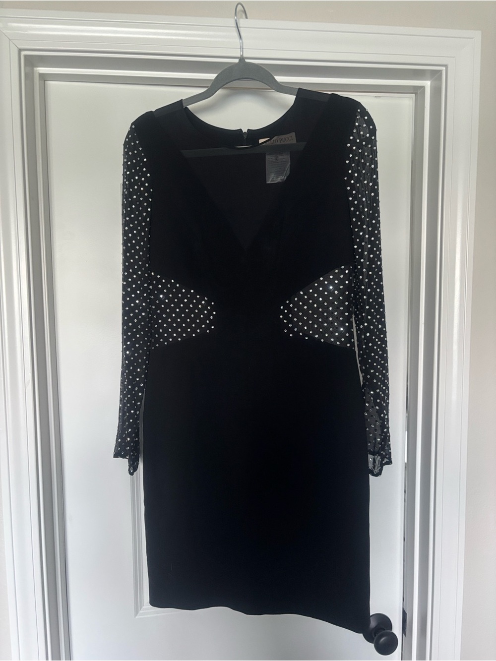 Emilio Pucci Black Long Sleeve Sheer Polka Dot Cocktail Dress
